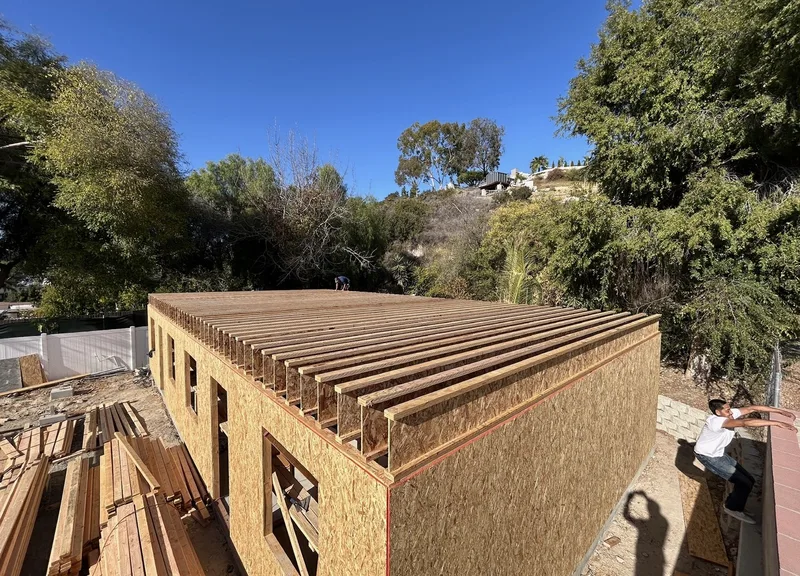 Roof framing on an ADU build