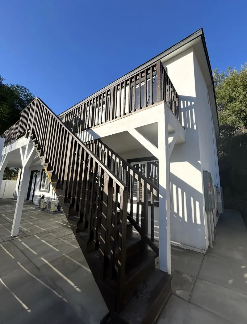 Completed two-story detached ADU with exterior staircase